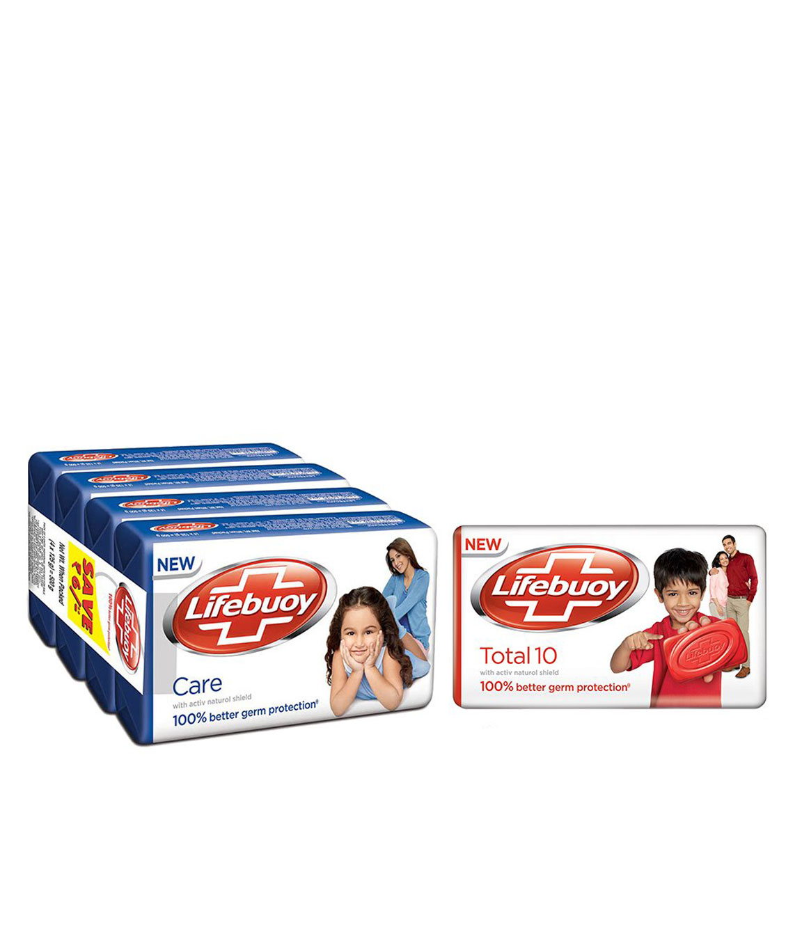 Lifebuoy Care Soap Bar, 125gm (Pack of 4) with Free Lifebuoy Total 10 Soap Bar, 68gm