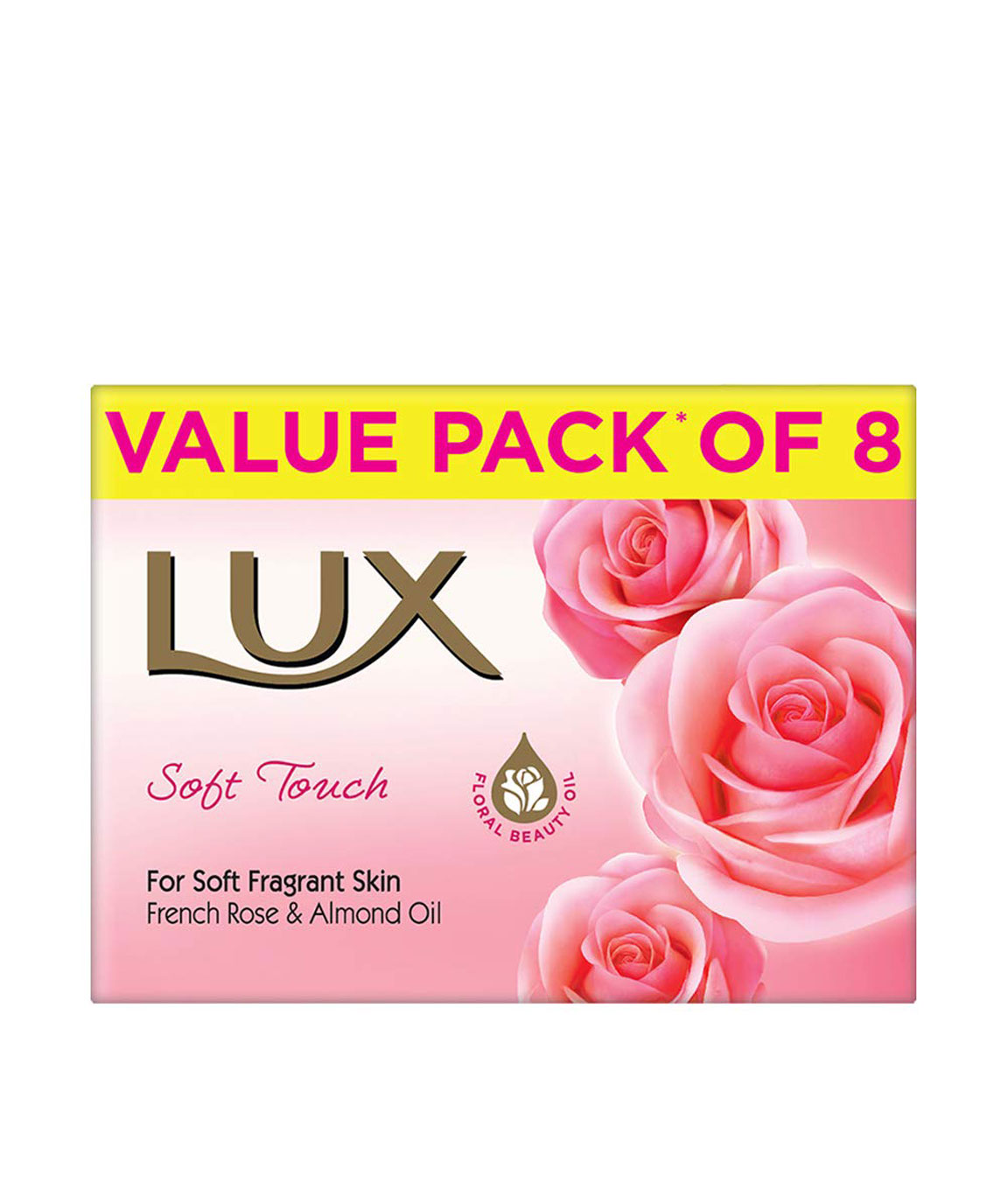 LUX Soft Touch French Rose and Almond Oil Soap Bar, 150 gm (Pack of 8)