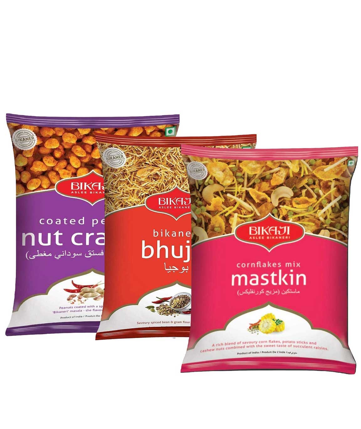 Bikaji Combo Pack - Bikaji Bhujiya 200g - Nut Cracker 200g - Cornflakes Mix 350g - Pack of 3