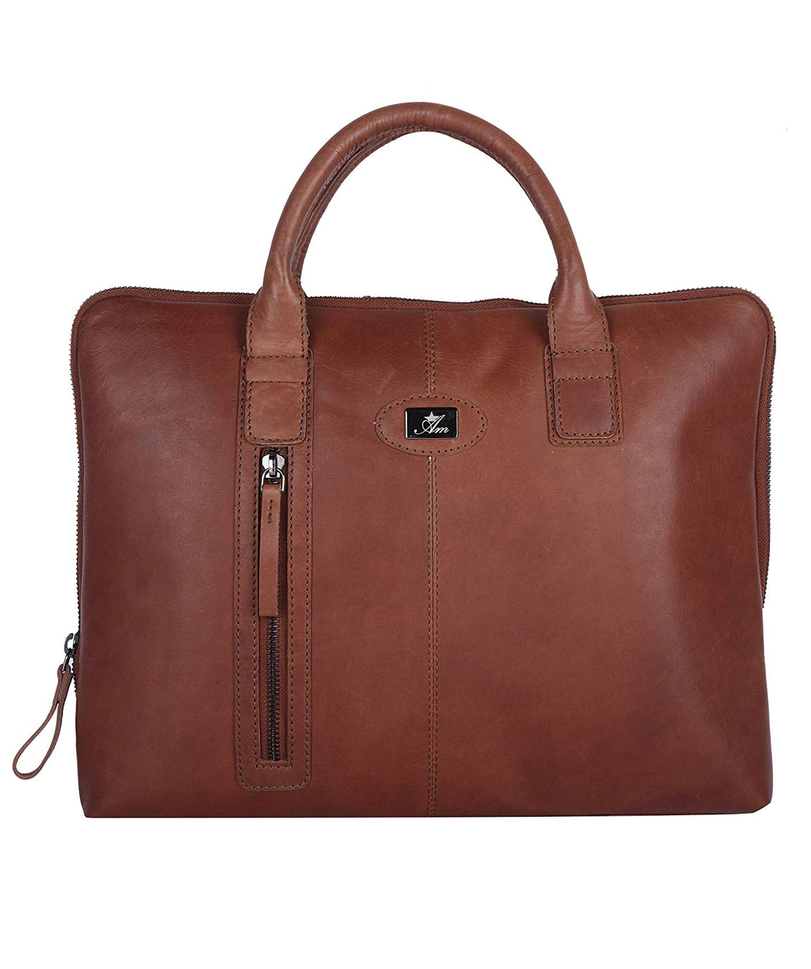 AM LEATHER Hunter Leather Brown Laptop Bag for Men