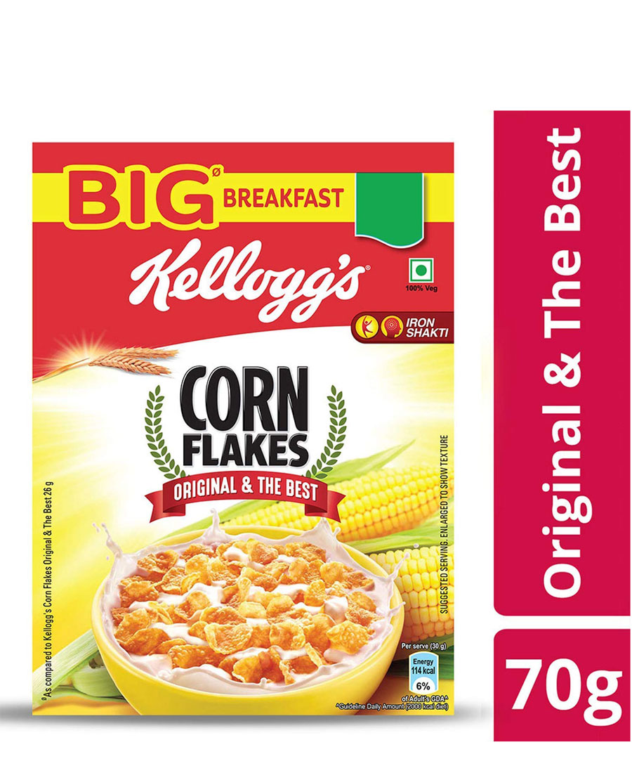 Kellogg's Corn Flakes, Breakfast Cereal, Original, .81oz (70  Count) : Home & Kitchen