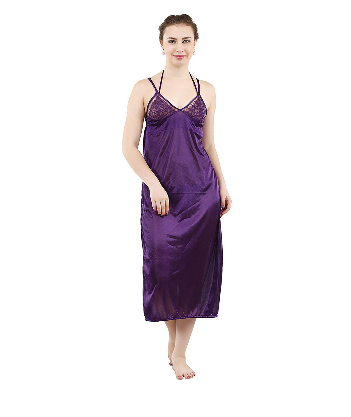 Romaisa Women`s Satin Nightwear Set of 4 Pcs Nighty, Wrap Gown