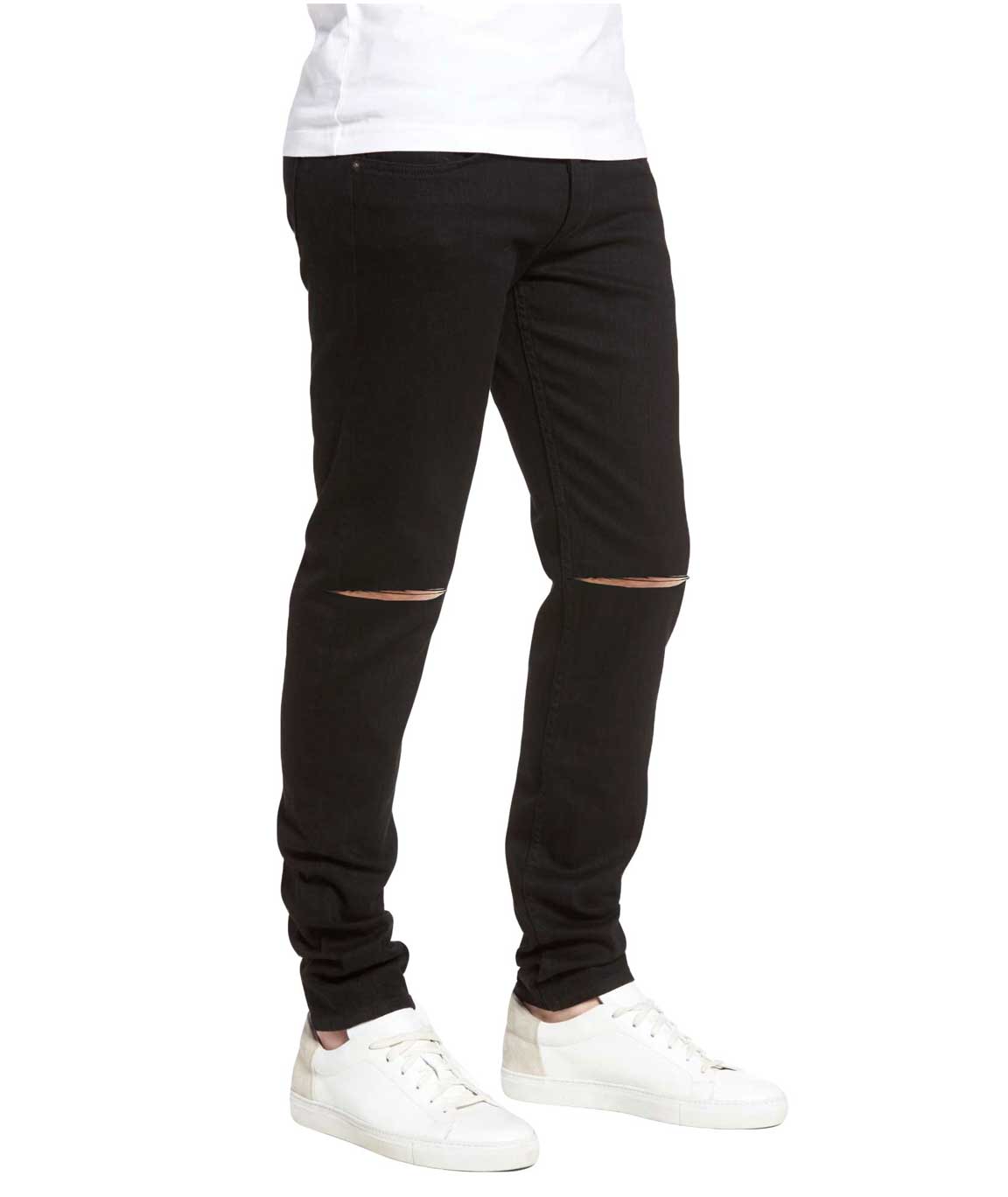 Stylish Black Slim Fit Knee Cut Jeans