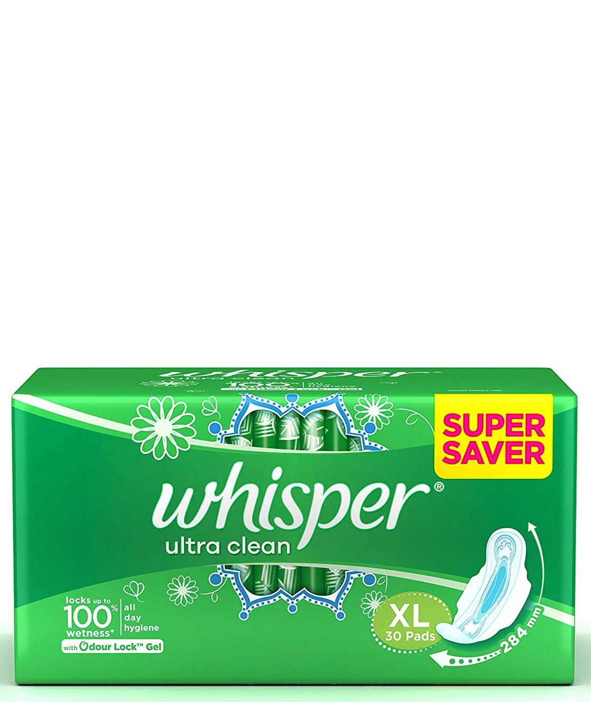 Whisper Ultra Clean-Sanitary Pads, XL Plus 30 Pads